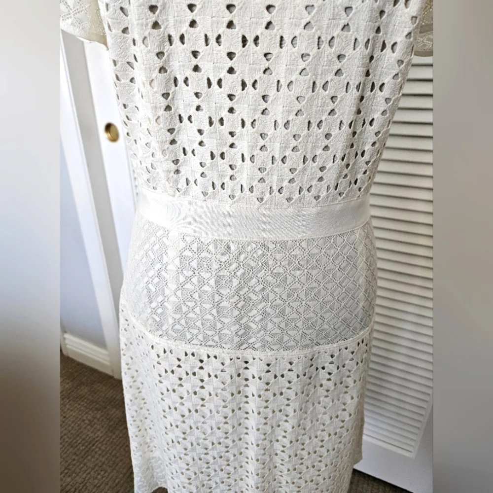 Banana Republic Eyeley Ivory Cream Off White Fit & Flare Lined Summer Dress  10 - Picture 3 of 6